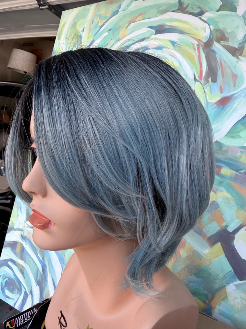 Short Layered Bob Wig in Ash Blue-Gray - Picture 4 of 10